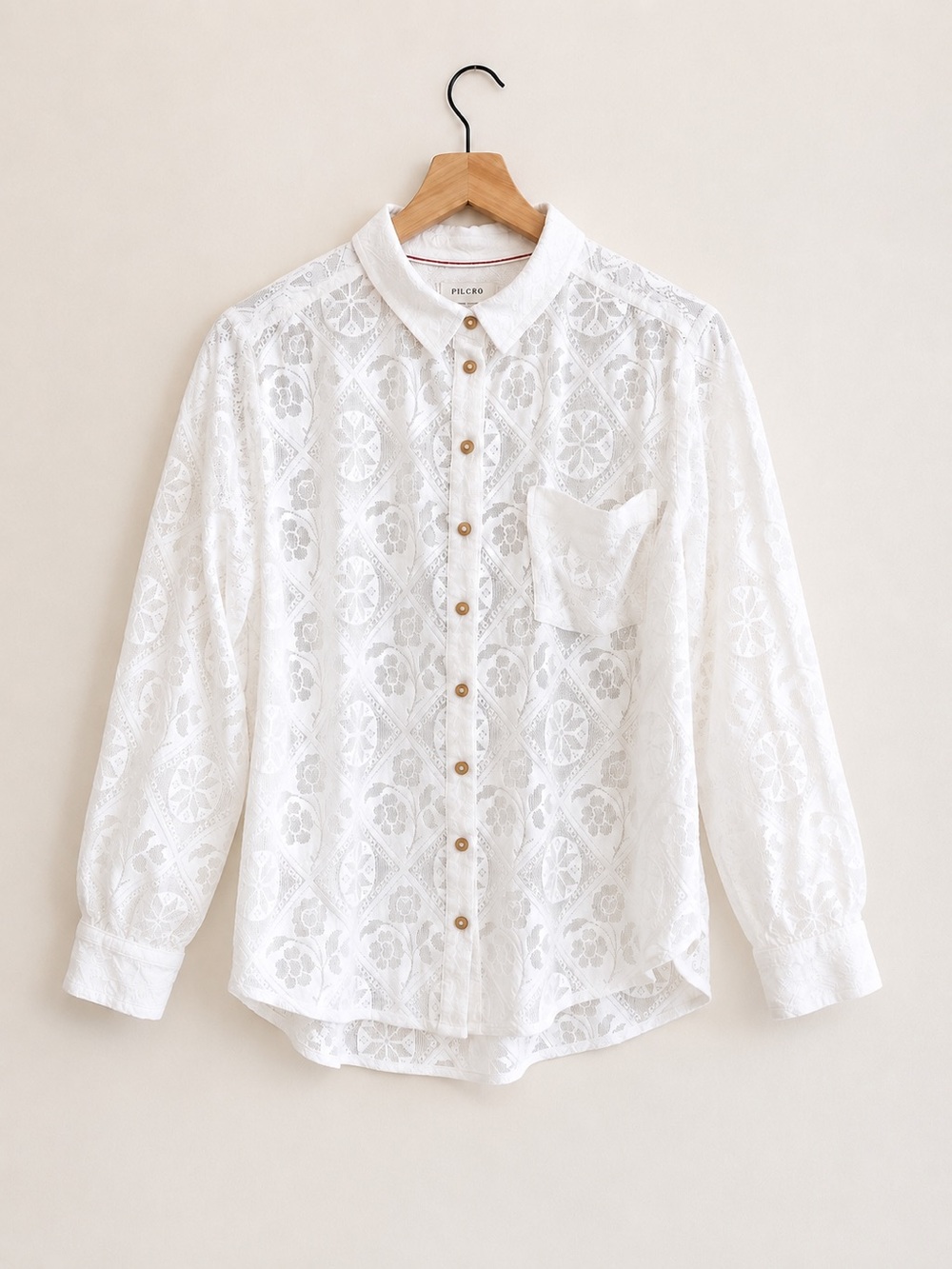 Pilcro Lace Blouse White Floral Sheer Button Front Size Medium